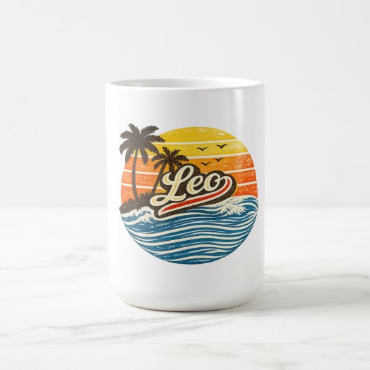 Leo Retro Sunset Name Design Kaffeetasse (Mittel)