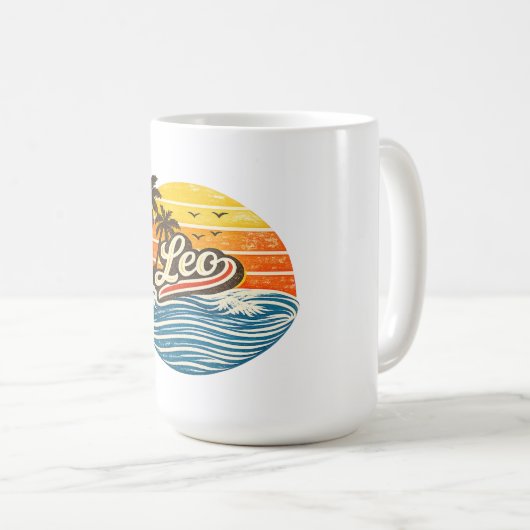 Leo Retro Sunset Name Design Kaffeetasse (VorderseiteRechts)