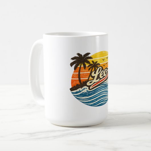 Leo Retro Sunset Name Design Kaffeetasse (Vorderseite Links)