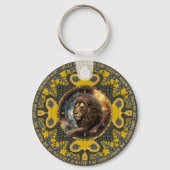 Leo Sign Affirmations Gold Yellow Fraktal Mandala Schlüsselanhänger (Vorderseite)