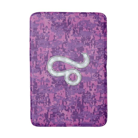 Leo Sign auf Girly Pink Fuchsia Digitale Camouflag Badematte (Vorderseite Vertikal)