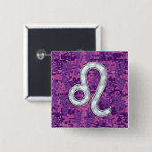 Leo Sign auf Girly Pink Fuchsia Digitale Camouflag Button (Vorne & Hinten)