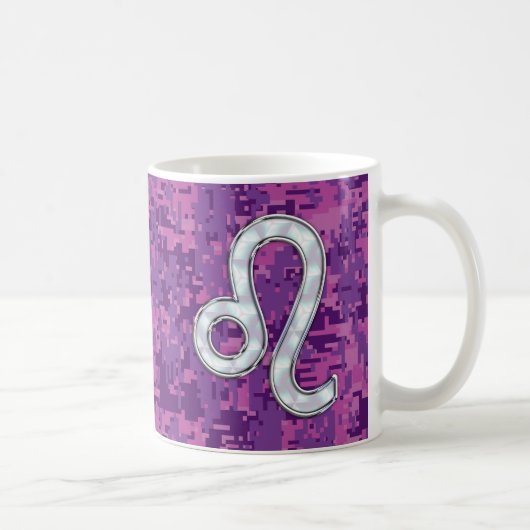 Leo Sign auf Girly Pink Fuchsia Digitale Camouflag Kaffeetasse (Rechts)