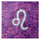 Leo Sign auf Pink Fuchsia Digital Camouflage Fliese (Vorderseite)