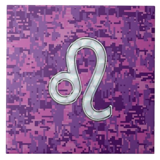 Leo Sign auf Pink Fuchsia Digital Camouflage Fliese (Vorderseite)