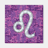 Leo Sign auf Pink Fuchsia Digital Camouflage Magnet (Vorne)