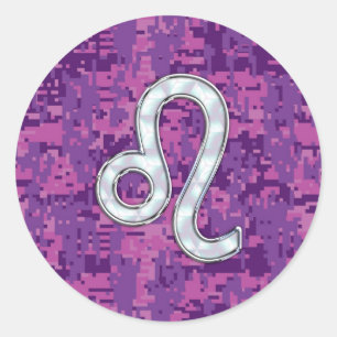 Leo Sign auf Pink Fuchsia Digital Camouflage Runder Aufkleber