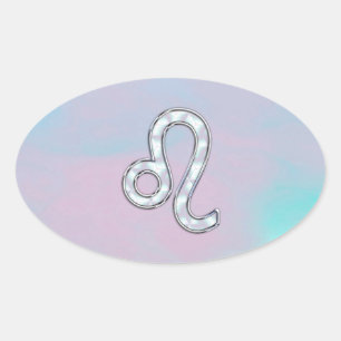 Leo Sign on Pastels Nacre Mutter von Pearl Style Ovaler Aufkleber