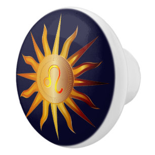 Leo-Sonne-Feuerzeichen-Geburtsmonat Rot & Gold Keramikknauf
