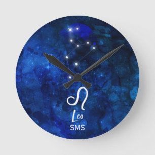 Leo-Sternbild Dunkelblau-Galaxie-Monogramm Runde Wanduhr