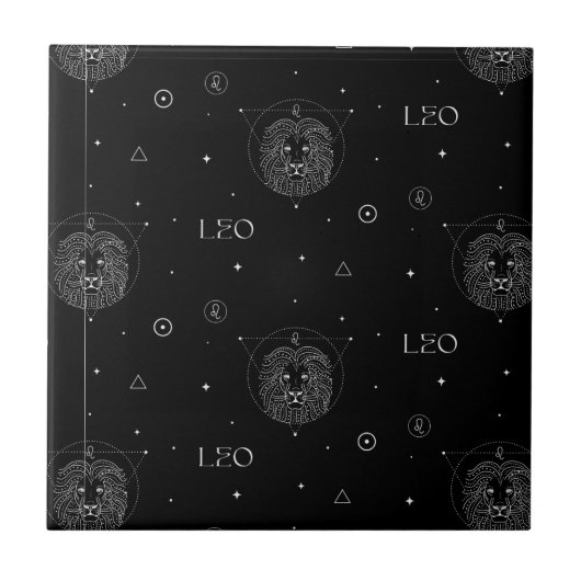 Leo-Sternzeichenmuster in Schwarz und Weiß Fliese (Vorderseite)