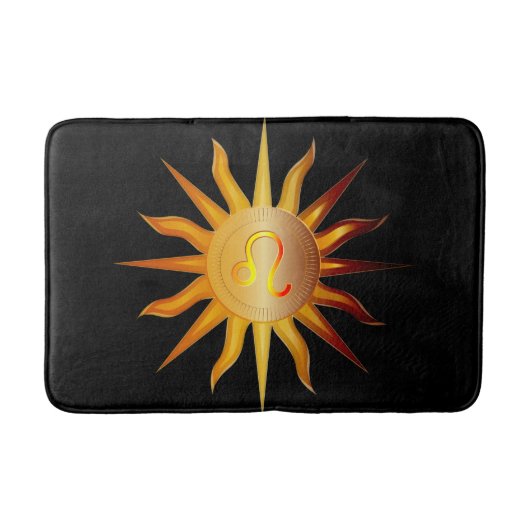 Leo Sun Fire Sign Birth Monat Black Red & Gold Badematte (Vorderseite)