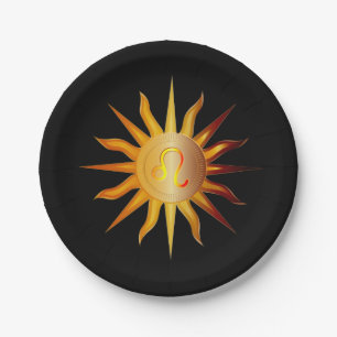 Leo Sun Fire Sign Birth Monat Rot & Gold Pappteller