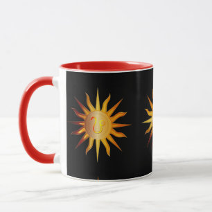 Leo Sun Fire Sign Birth Monat Rot & Gold Tasse