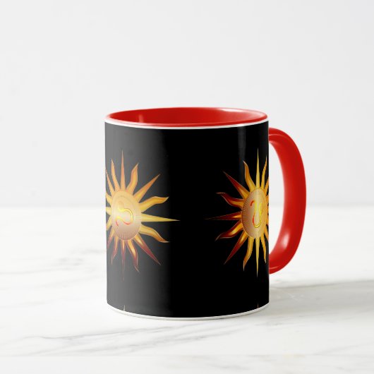 Leo Sun Fire Sign Birth Monat Rot & Gold Tasse (VorderseiteRechts)