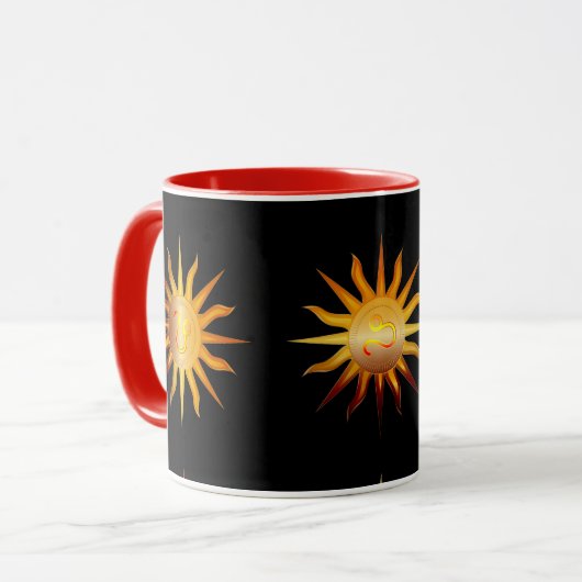 Leo Sun Fire Sign Birth Monat Rot & Gold Tasse (Vorderseite Links)