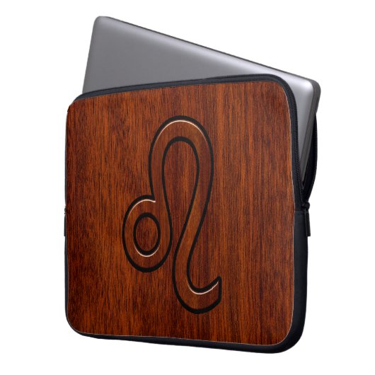 Leo-Symbol in Mahogany-Holzstil-Dekoration Laptopschutzhülle (Vorderseite Links)
