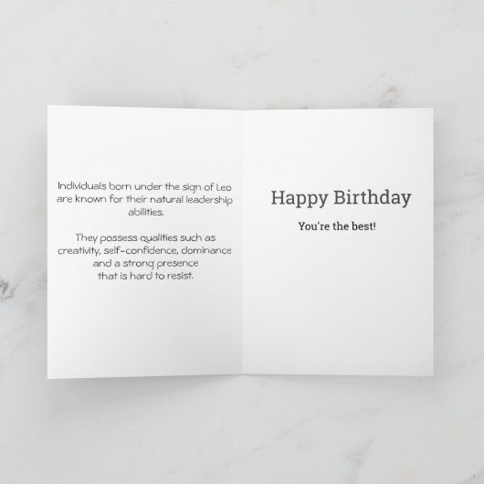 Leo Symbol Zodiac Aquarellfarben Astrologie Geburt Karte (Innenseite)