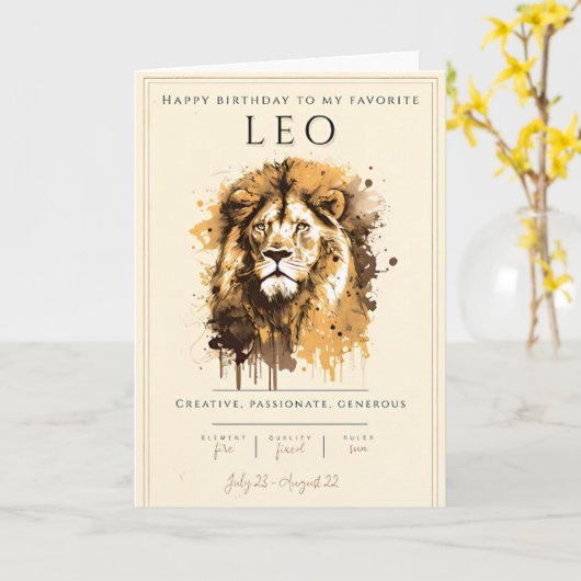 Leo Symbol Zodiac Aquarellfarben Astrologie Geburt Karte (Gelbe Blume)