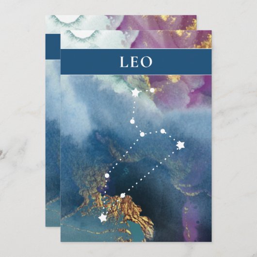 Leo Table Sign Celestial Watercolor Thema Einladung (Vorne/Hinten)