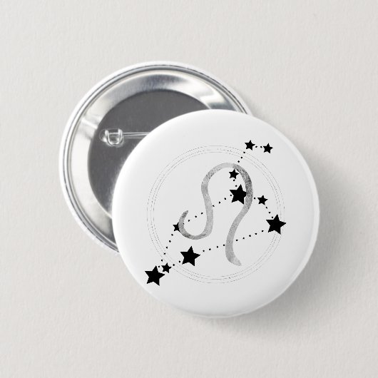 Leo the Lion Black & Silver Sternbild Button (Vorne & Hinten)