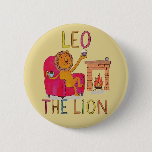 Leo the Lion, Teetrinker, niedlicher Zodiakonzern Button (Vorderseite)