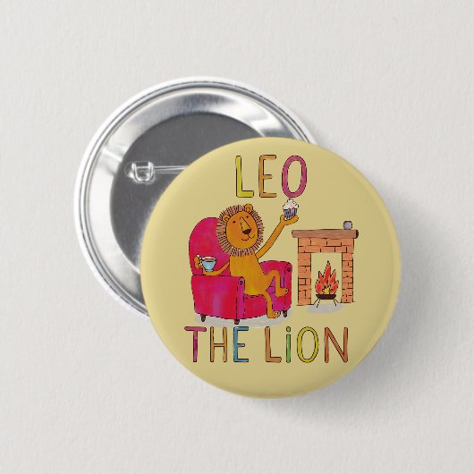 Leo the Lion, Teetrinker, niedlicher Zodiakonzern Button (Vorne & Hinten)