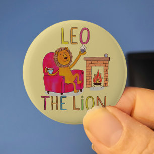 Leo the Lion, Teetrinker, niedlicher Zodiakonzern Button