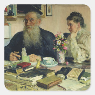 Leo Tolstoi mit seiner Ehefrau in Yasnaya Polyana Quadratischer Aufkleber
