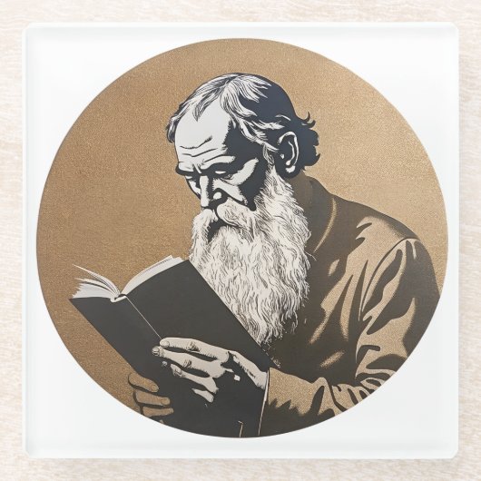 Leo Tolstoy Portrait - Goldene Illustration Glasuntersetzer (Vorderseite)