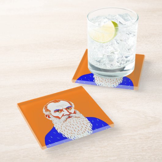 Leo Tolstoy Portrait - Grafik Glasuntersetzer (Schrägansicht)