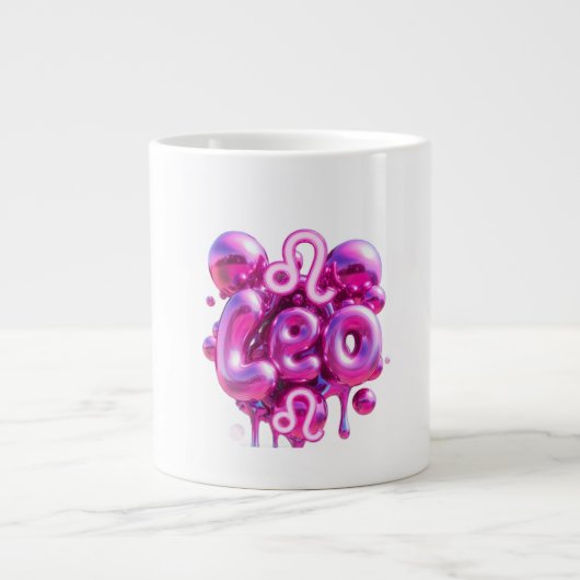 Leo Typography Pink Bubble Letters Mug Jumbo-Tasse (Vorderseite)