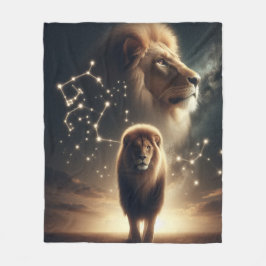 Leo Zodiac Art - Majestic Lion and Constellation. Fleecedecke
