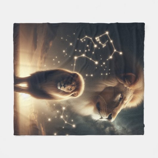 Leo Zodiac Art - Majestic Lion and Constellation. Fleecedecke (Vorderseite (Horizontal))