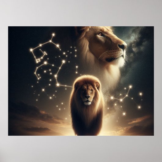 Leo Zodiac Art - Majestic Lion and Constellation. Poster (Vorne)