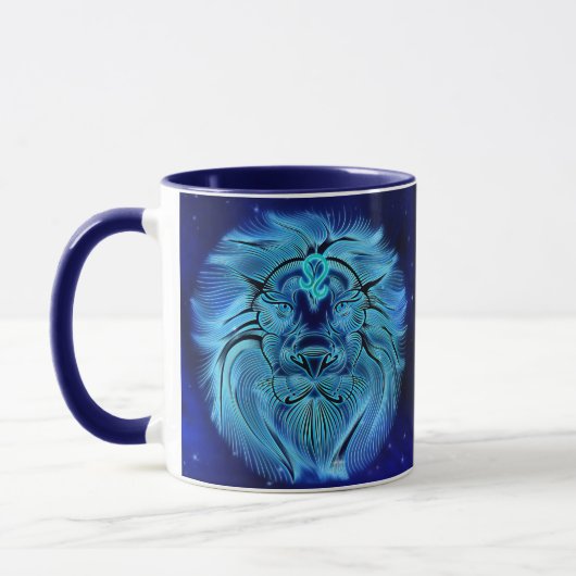 Leo Zodiac Astrologie Horoscope Celestial Lion Blu Tasse (Links)
