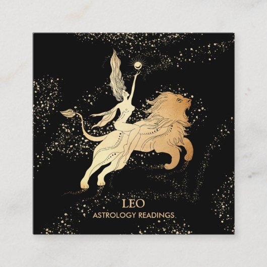 *~* LEO Zodiac Astrologie Lesen Schwarzes Gold Quadratische Visitenkarte (Vorderseite)