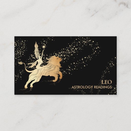 *~* LEO Zodiac Astrologie Lesungen Gold Schwarz Visitenkarte (Vorderseite)