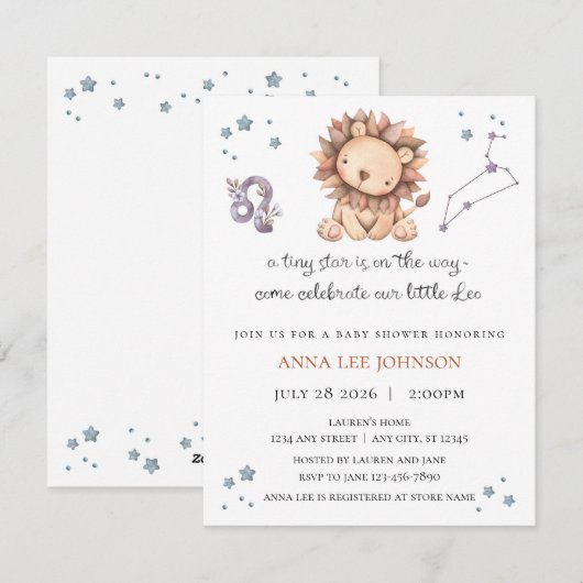 Leo Zodiac Baby Shower Invitation Feiertagskarte (Vorne/Hinten)