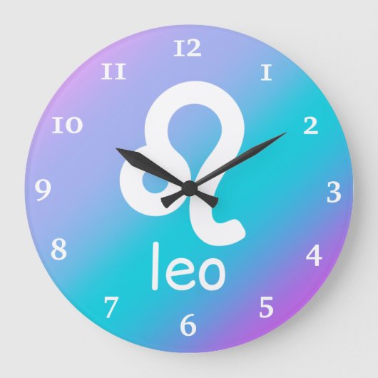 Leo Zodiac Blue Purple Astrology Große Wanduhr (Vorderseite)