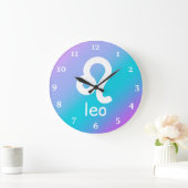 Leo Zodiac Blue Purple Astrology Große Wanduhr (Zuhause)