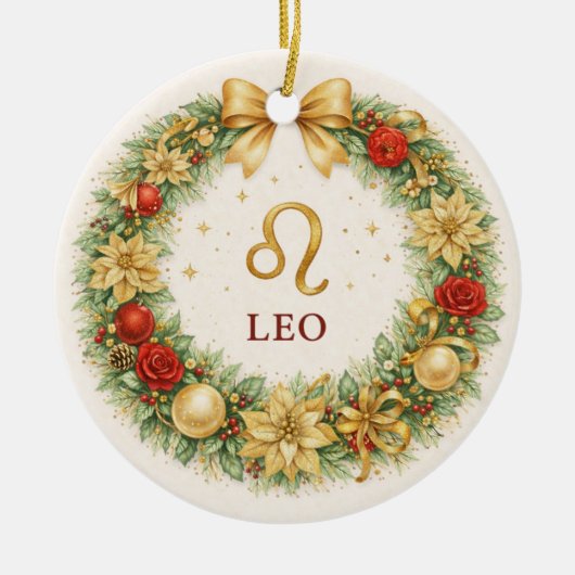 Leo Zodiac Christmas Ornament – Golden Winter Wrea (Vorne)