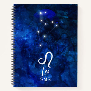 Leo Zodiac Constellation Dark Blue Galaxy Monogram Notizblock