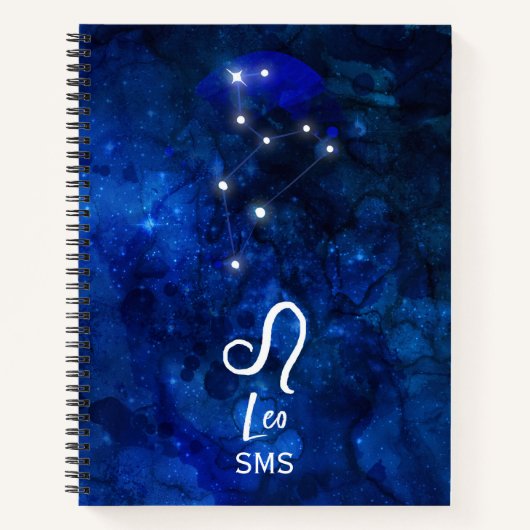 Leo Zodiac Constellation Dark Blue Galaxy Monogram Notizblock (Vorderseite)