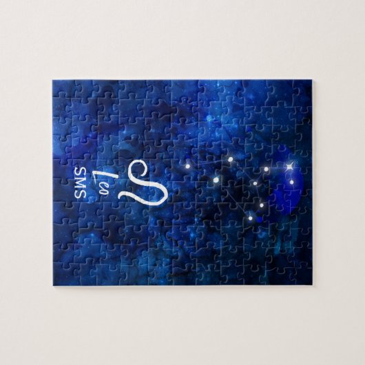 Leo Zodiac Constellation Dark Blue Galaxy Monogram Puzzle (Horizontal)