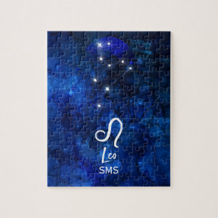 Leo Zodiac Constellation Dark Blue Galaxy Monogram Puzzle