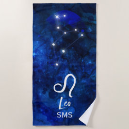 Leo Zodiac Constellation Dark Blue Galaxy Monogram Strandtuch
