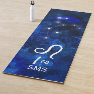 Leo Zodiac Constellation Dark Blue Galaxy Monogram Yogamatte
