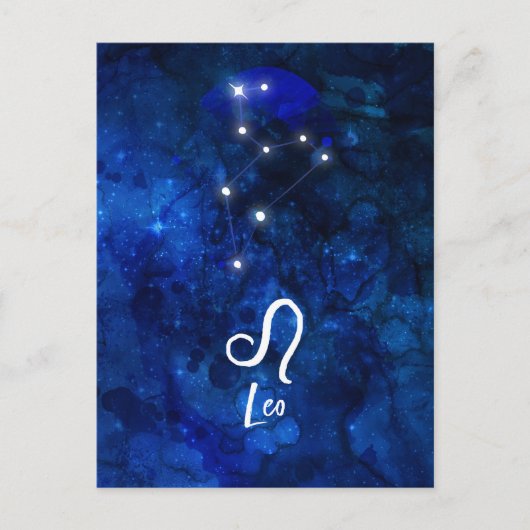 Leo Zodiac Constellation Dark Blue Galaxy Postkarte (Vorderseite)
