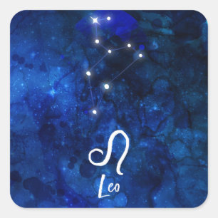 Leo Zodiac Constellation Dark Blue Galaxy Quadratischer Aufkleber